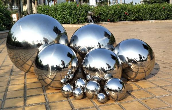 Bola de metal contínua da esfera do jardim de 7 partes 2 3/8 - 4 3/4 prata lustrada espelho