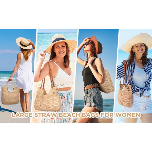 Women Small Straw Bags Summer Beach Tote Bag Handmade Woven Hobo Purse Handbag Customized New Arrival Hand Made Natural Straw Raffia Blue Striped Crochet Beach Bag Crochet Bags Custom Order