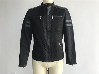 Black Color Polyester Suede Pleather Biker Jacket Lightweight For Mens TW58569