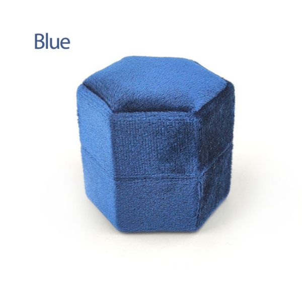 G119 Blue Velvet Hexagonal Ring Packaging Box Luxury Jewelry Gift Box
