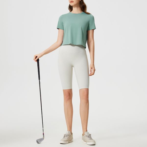 Women's Light Green Quick Dry Cropped Athletic T Shirt Breathable Short Sleeve
