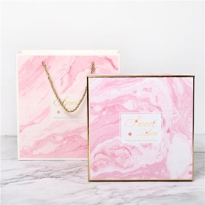 Luxury Birthday Gift Packaging Cardboard Cosmetic Packaging Box Marble Grain Customized Gift Box With Bag
