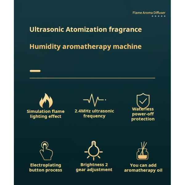 Simulated Flame Aromatherapy Diffuser Home Bedroom Humidifier Essential Oil Atomization Ambient Sleep Light