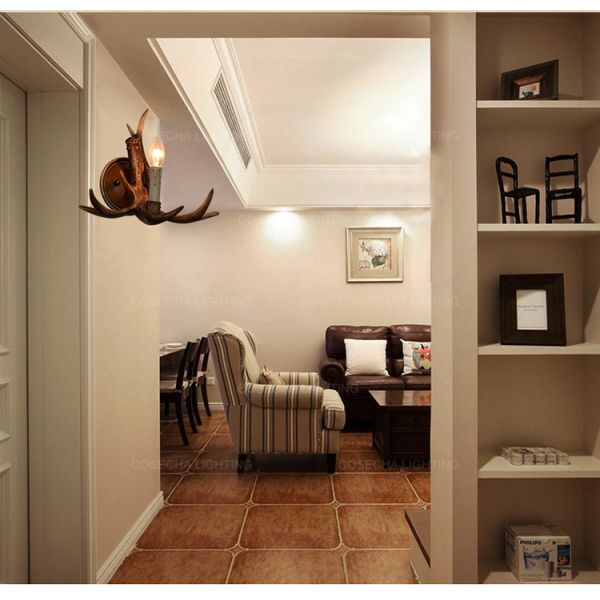Antique deer antler wall lamp in restaurant bedroom vintage resin wall sconce lamp (WH-VR-69)