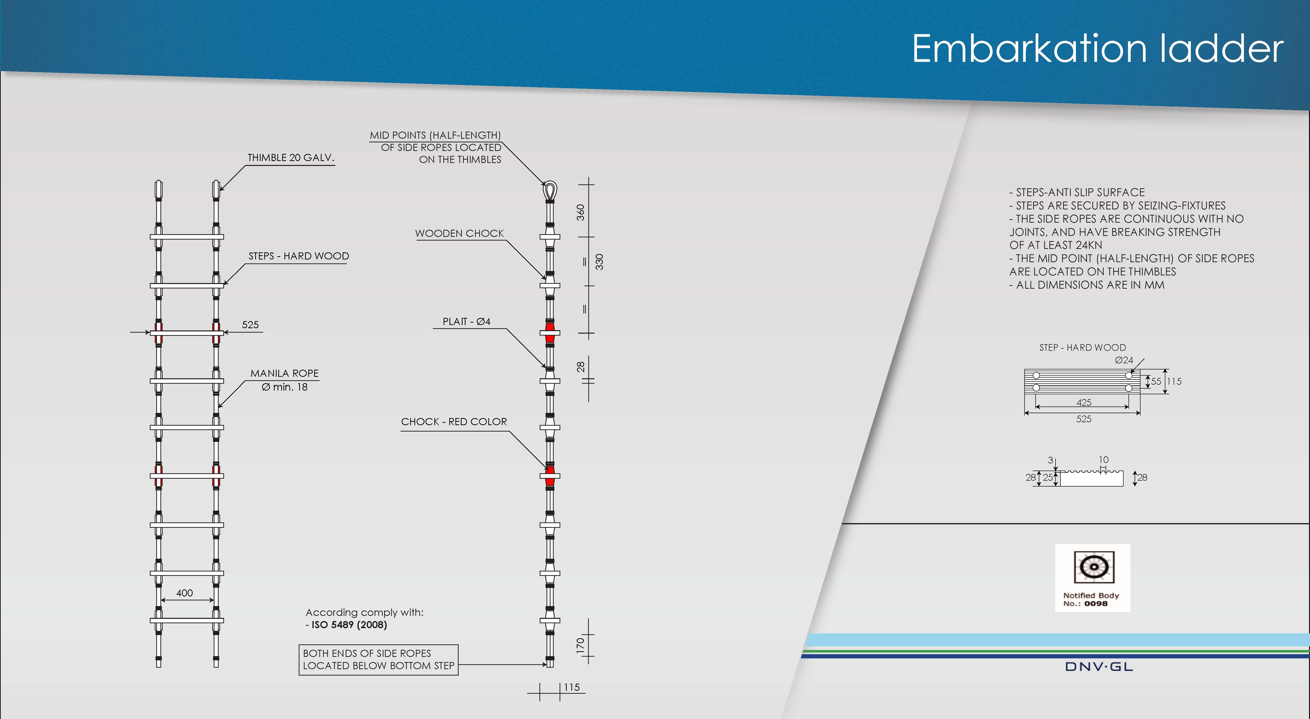 Лестница веревочки Embarkation корабля ISO 5489-2008