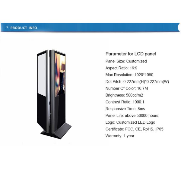 55 Inch Floor Standing Double Sided Digital Signage Kiosk Totem With Advertising Display