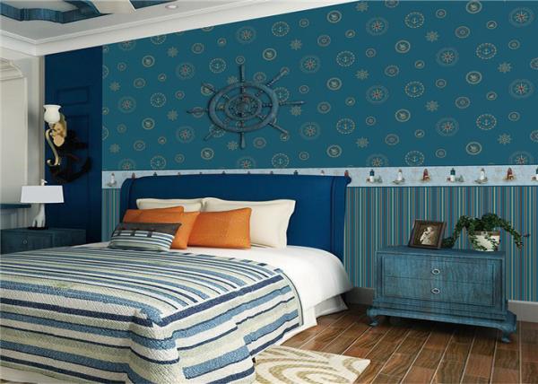 Lovely Deep Blue Kids Bedroom Wallpaper Water Resistant OEM ODM Service