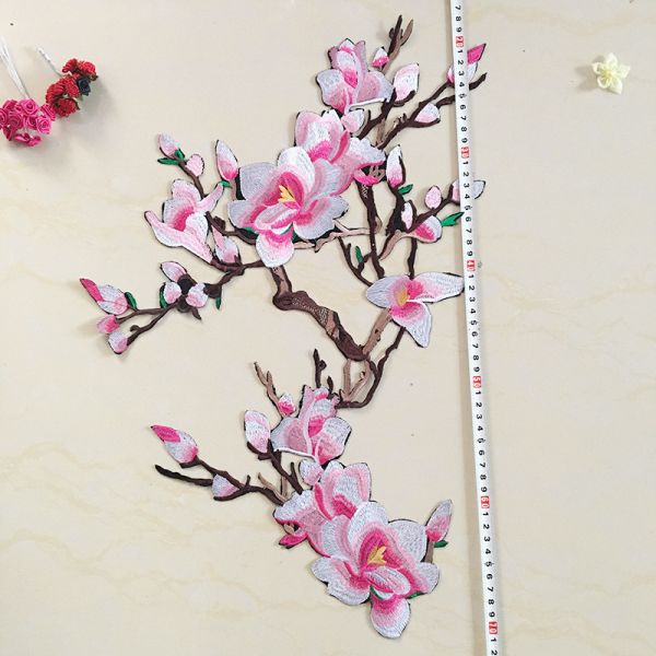 Hot Fix Motif mangnolia Embroidery Lace Flower for Cheongsam