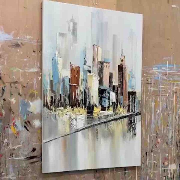 Estilo moderno Puro pintado a mano colorido con cuchillo Pintura al óleo en lienzo para decoración del salón Texturas abstractas Pintura mural