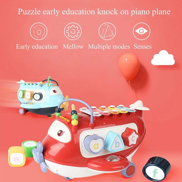 Children's Puzzle Toy Kids Learning Toddler Pull Toy with Piano and Airplane Melodies