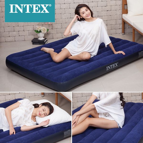 Intex 64759 Inflatable Double Air Bed Camping Mattress with Pillow Rest Classic Airbed