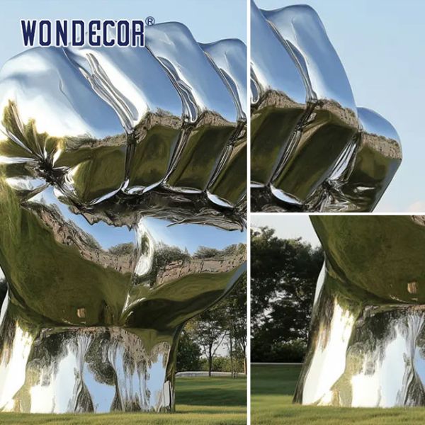 Customized outdoor park large fist power stainless steel sculpture