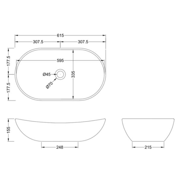 ISO Thin Minimalist Upper Counter Wash Basin Cloakroom Countertop Basin