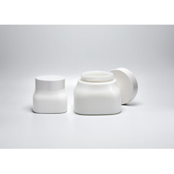 JG-SQ, 50&150ml opal white glass cosmetic jars with double walled lid, luxury skin care glass primary packaging