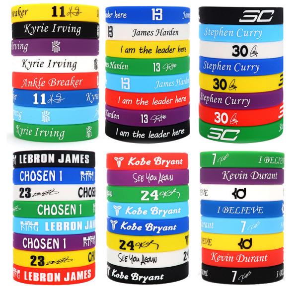 Slogan Palavras-chave Pulseiras de silicone impressas Banda personalizada Futebol Fãs de basquetebol Esportes Pulseiras de silicone