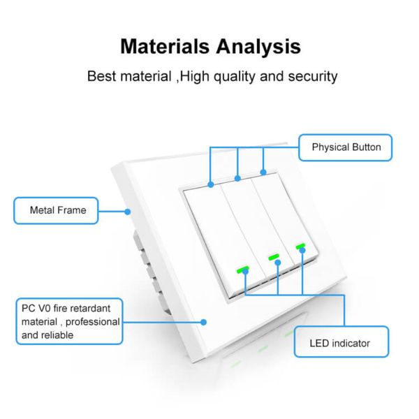 TB21 No Netural Wire Single Live Wire Smart Light Switch 1 2 3 Gang White and Gold