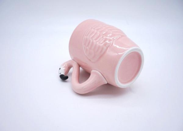 Solid Colored Pink Flamingo Coffee Mugs , 3D Ceramic Flamingo Travel Mug