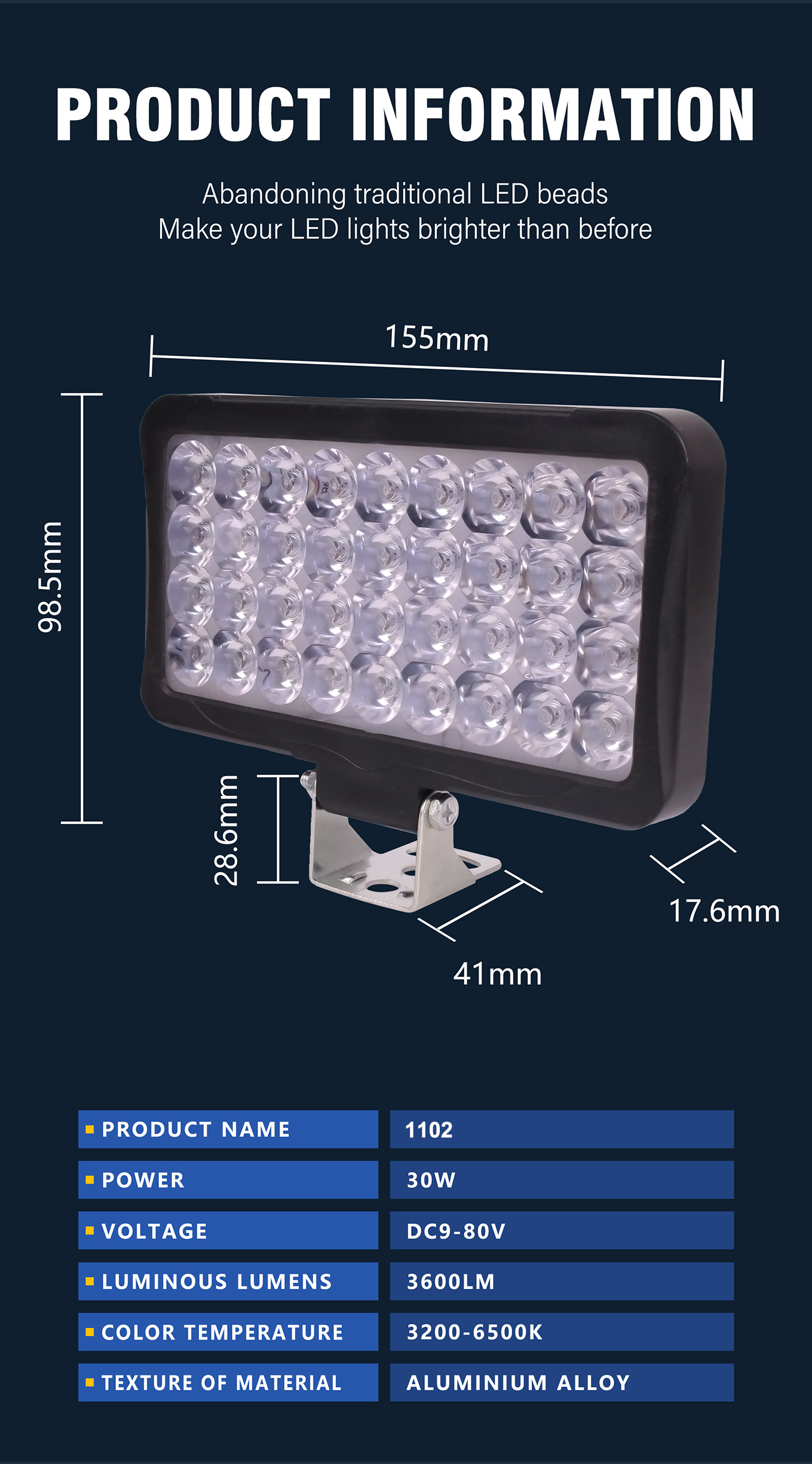 30W Motorcycle External Spotlight Dual-Color Temperature For Illumination