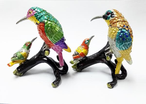Mum and baby bird metal jewelry box for jewelry wholesales bird jeweled enamel trinket box
