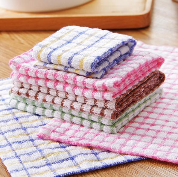 Cotton check wash dish cloth kitchen cleaning towel