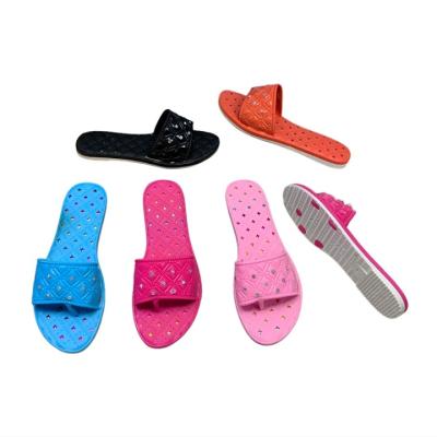PVC Women Flip Flops with Quilted Texture, Colorful Rhinestones and Star Pattern