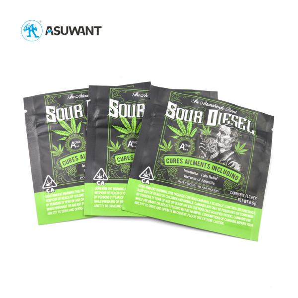 3.5g Weed Bags Smell Proof Thc Edible Mylar Bag Gravure Printing / Digital Printing