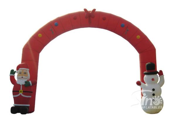 Outdoor 8x4m advertising Inflatable Christmas arch with Santa Claus N Snowman attached
