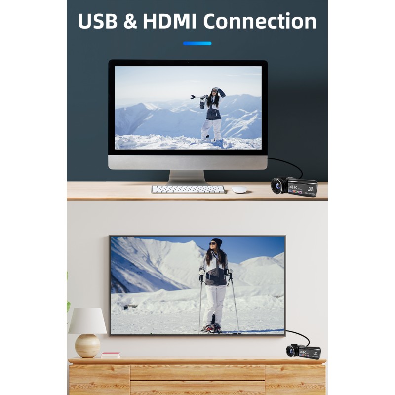 UHD 4K Video Camera 18X Digital Zoom 3.0 Inch IPS Screen Camcorder Vlogging Camera for YouTube with Wifi &Night Vision