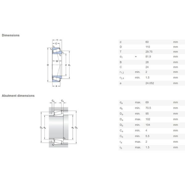 Stamping Presses Taper Roller Bearing 60×110×29.75mm Normal Cleance