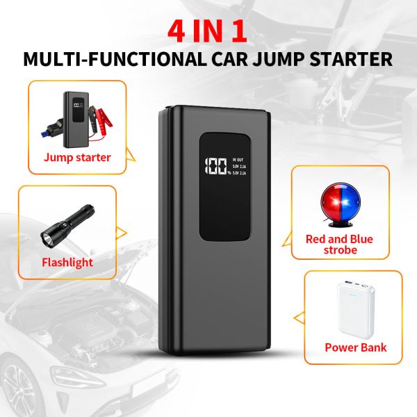 Automobile Emergency Mobile Power Supply 16000mAh 14.8V Portable Emergency Jump Starter SmartEmergency Car Battery Jump Starter with LED Light, Warning Light, SOS & Rechargeable Portability
