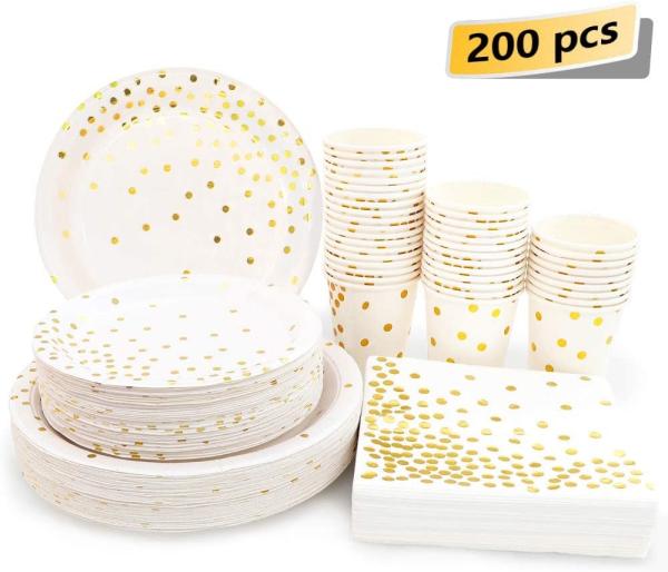 Graduation Party 9 Oz Upscale White And Gold Disposable Dinnerware Sets