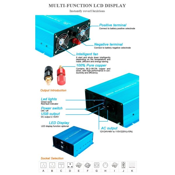 Умный одновыходовой чистый инвертор 3000W энергии волн синуса для дома