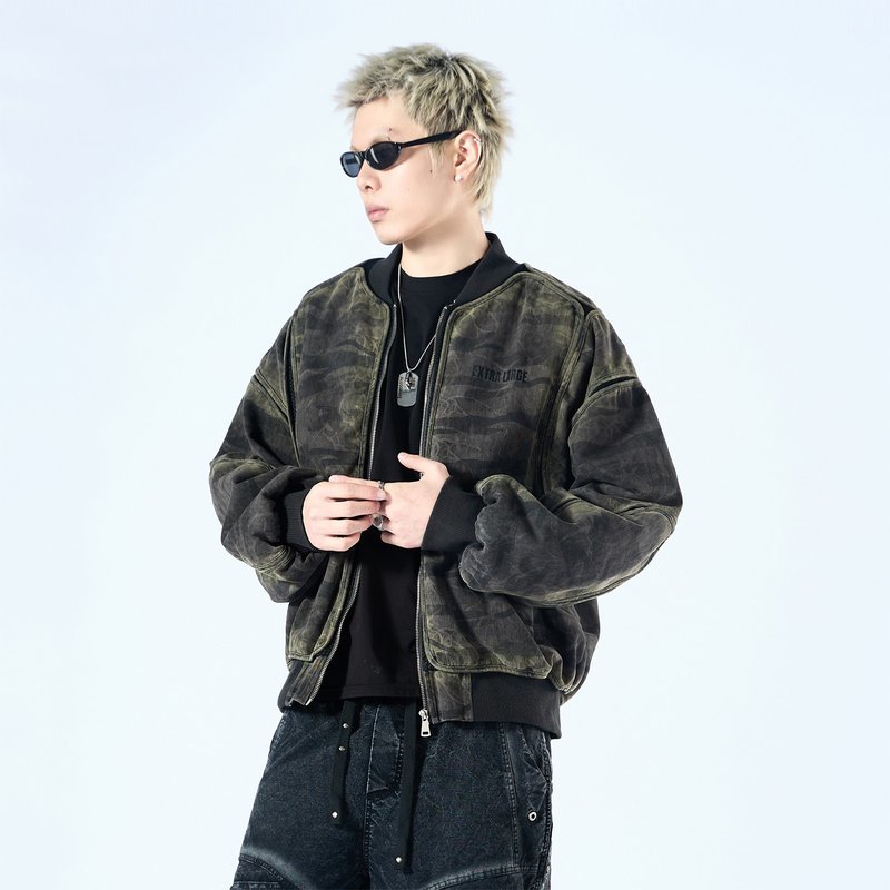 Army Green Round Neck Ribbed Hem varsity jacket wholesale distributor Cotton 100% Long Sleeve Custom (YY-632)