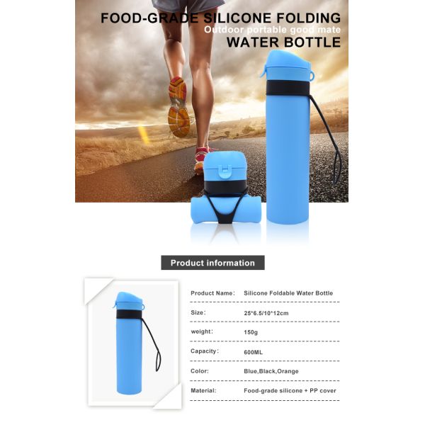 600ml Drinking Water Silicone Foldable Bottle With Sling