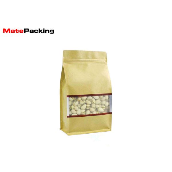 Clear Window Flat Brown Kraft Paper Bags Zipper Foil Lined 0.12mm Thickness For Nuts
