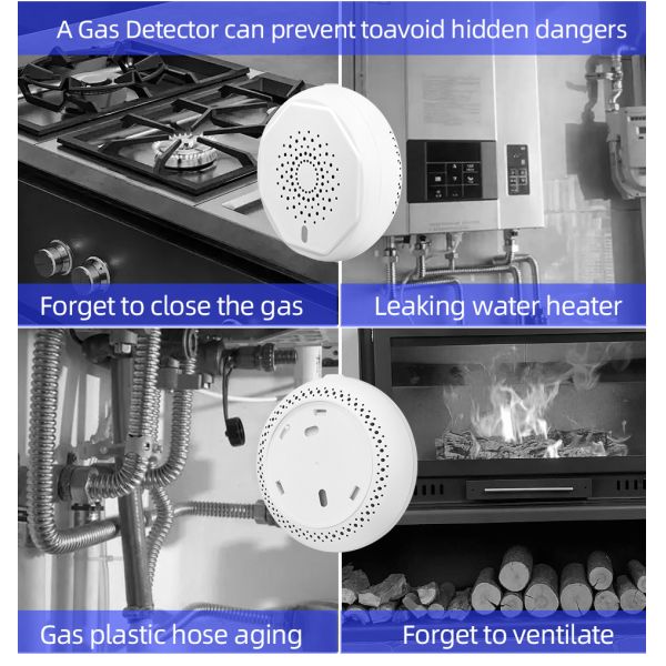 Home Smart Combustible Gas Sensor Detector 80dB Tuya ZigBee Gateway For Kitchen