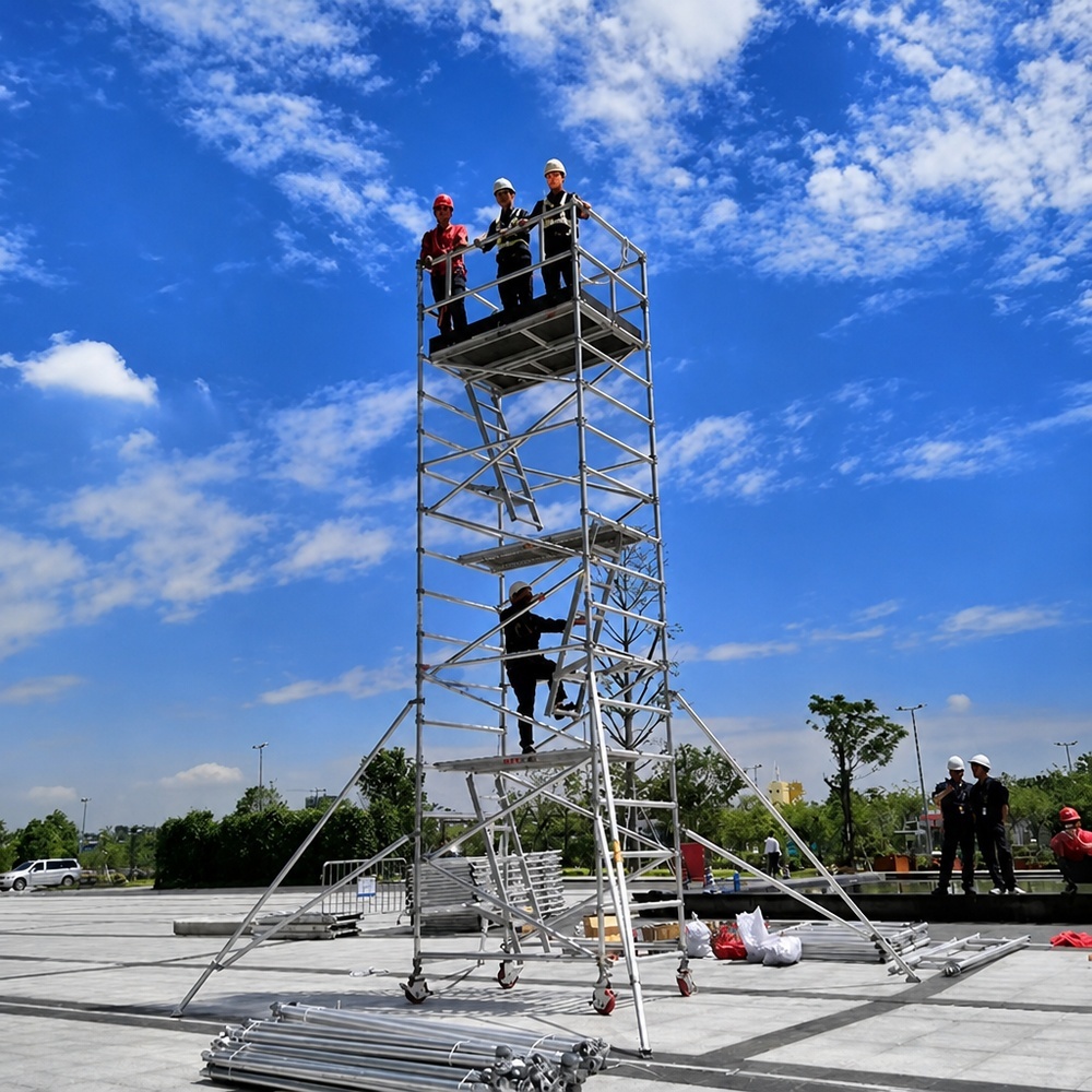 Aluminum Mobile Scaffolding Tower with 500 kg Weight Capacity Secure Hook Locking System EN1065 Standard Construction Scaffold
