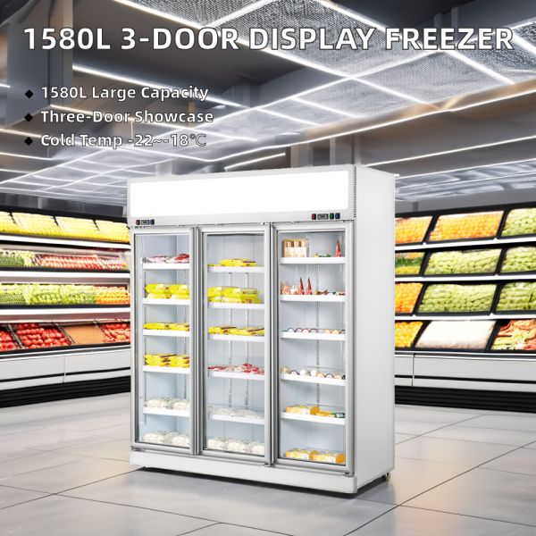 1580L Three-Door Top Mounted Glass Door Refrigerated Supermarket Freezer Display Cooler Cooling Store Drink Restaurant