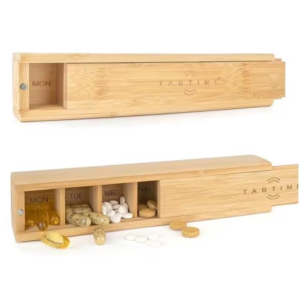 Wooden medicine box portable box Wooden daily mini portable travel medicine box vitamin storage