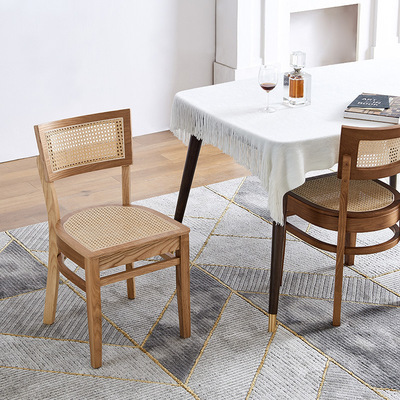 Rustic Hand Cane Woven Chair Frame Solid Wood Chair Rattan Chair for Dining Room and Restaurant