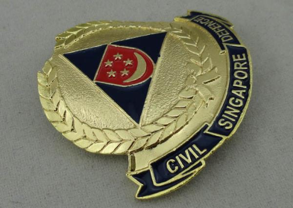 Gold Plating Civil Defence Souvenir Badges With Soft Enamel For Souvenir Date