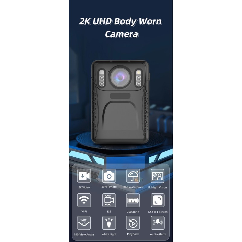 Mini Portable 2k 40MP UHD Body Worn Camera 1.54'' Screen IP65 Waterproof IR Night Vision Wifi Body Camera for Security Guard
