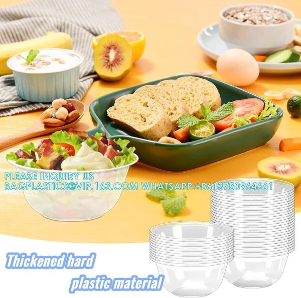12oz 9oz 6oz Hard Plastic Bowls, Clear Salad Bowl Disposable Soup Ice Cream Candy Serving Bowls Wedding Birthday