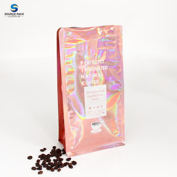 Customizable Holographic Flat Bottom Coffee Bag With Valve And Zipper