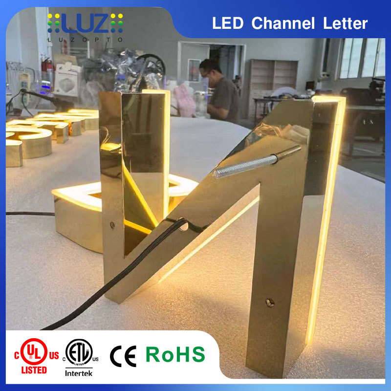 Custom Mirror Gold 3D LED Channel Letters Side Lit Acrylic Signage