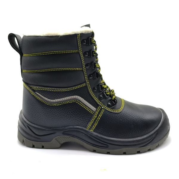 Mens Black Leather Steel Toe Boots Anti Puncture High Top Safety Boots For Winter