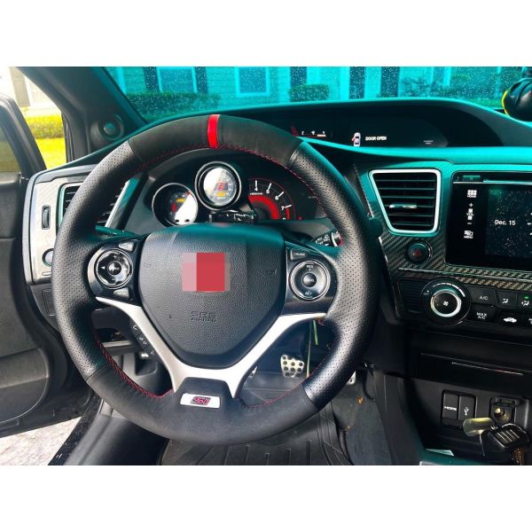 Black Suede Leather Steering Wheel Cover for Honda Civic Si 9 9th Gen 2012 2013 2014 2015