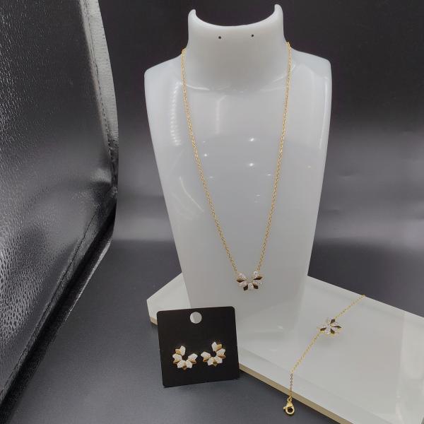 Newest Gold Color Stainless Steel  Earring ,Necklace , Bracelet Sets With rainstone For Lady Popular