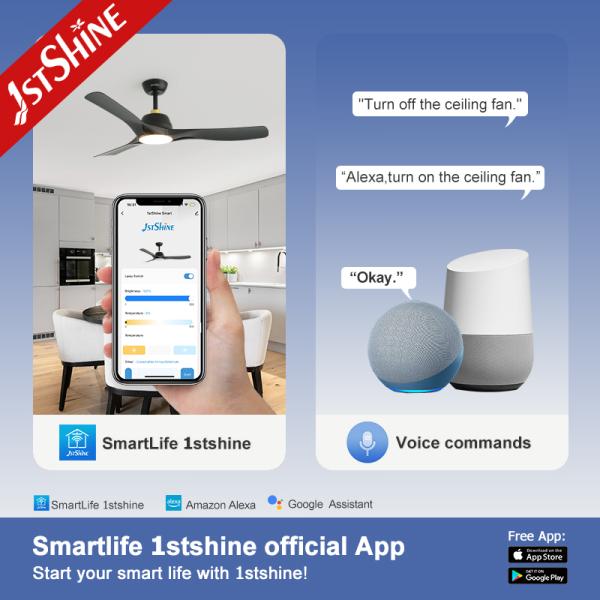52-Inch Modern Living Room Ceiling Fan with LED Light Plastic Blade
