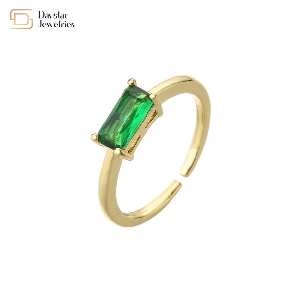 Square Crystal Zircon 18k Diamond Rings Gold Plated Adjustable Opening